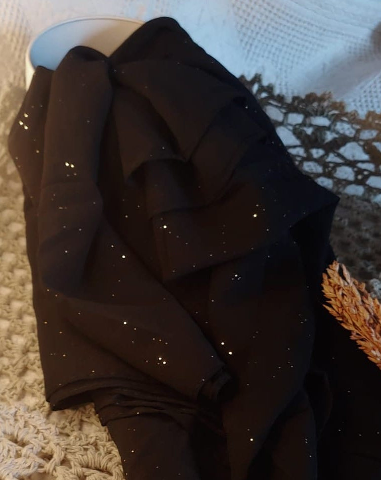 Premium Black Glittered chiffon hijab