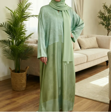 Double Tone Green Abaya wear a model cool look 