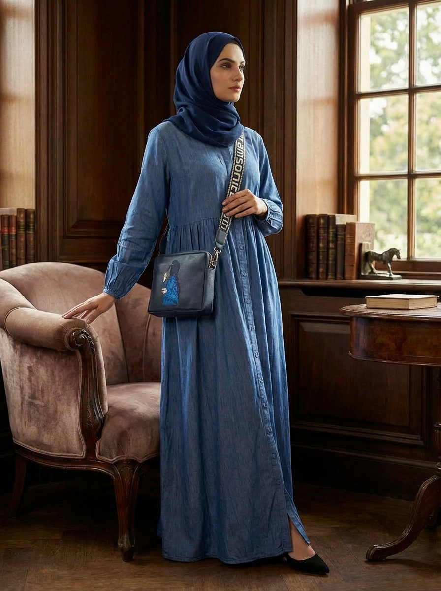Premium Quality Denim Silk Touch Abaya