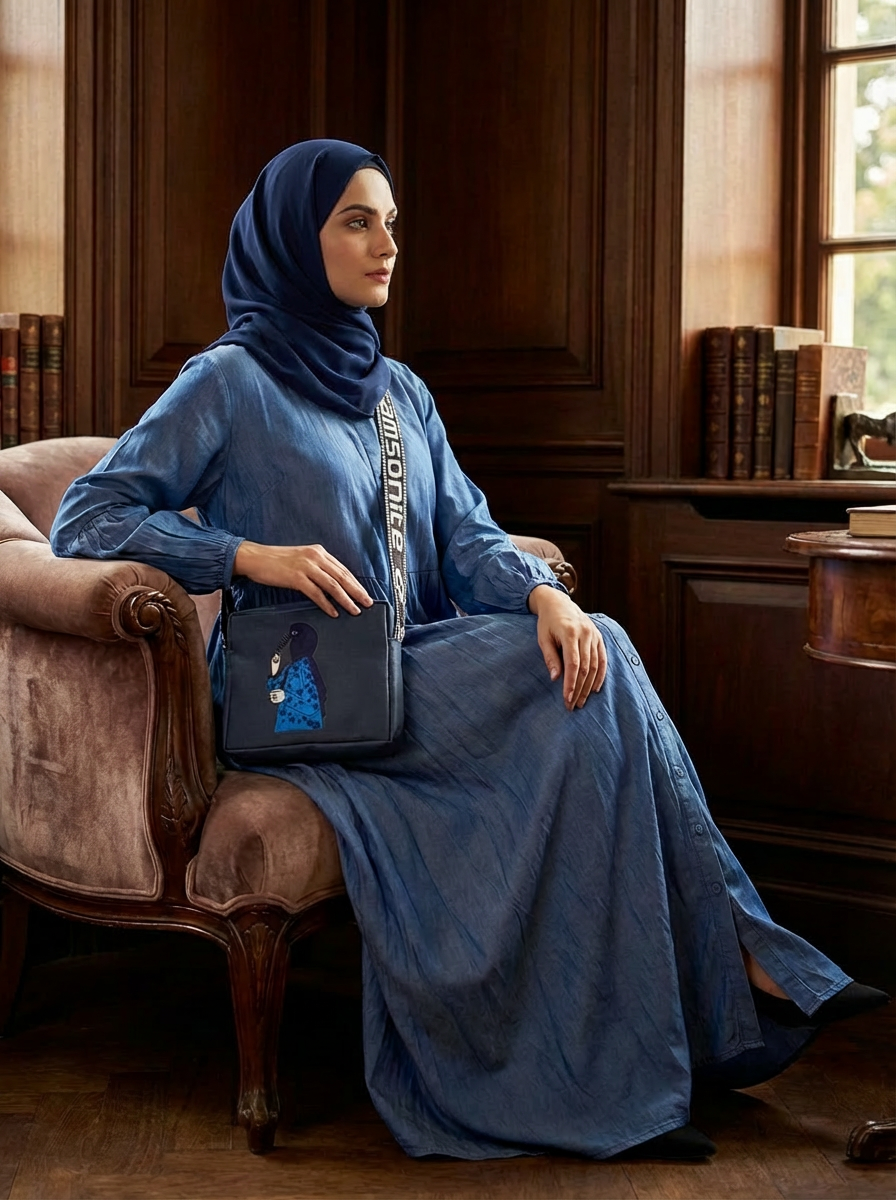 Premium Quality Denim Silk Touch Abaya