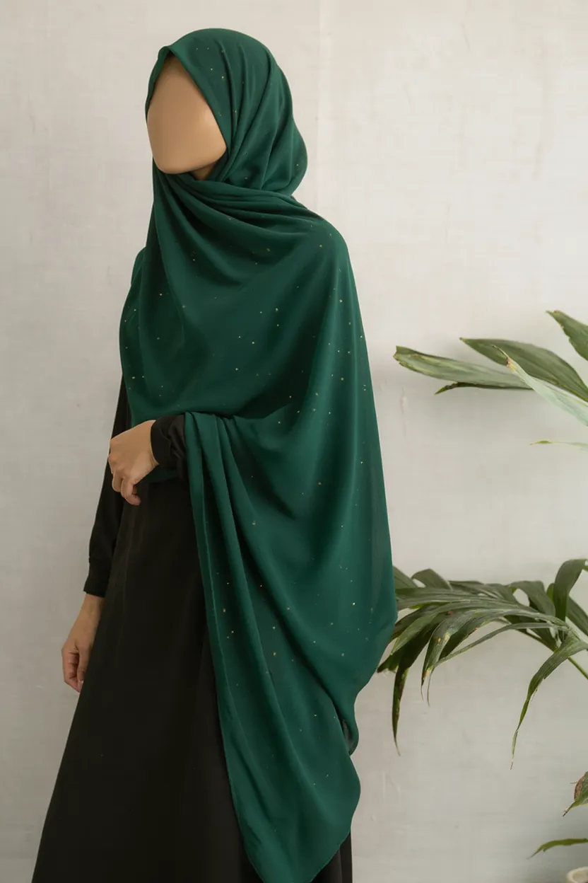 Premium Dark Green glittered chiffon hijab