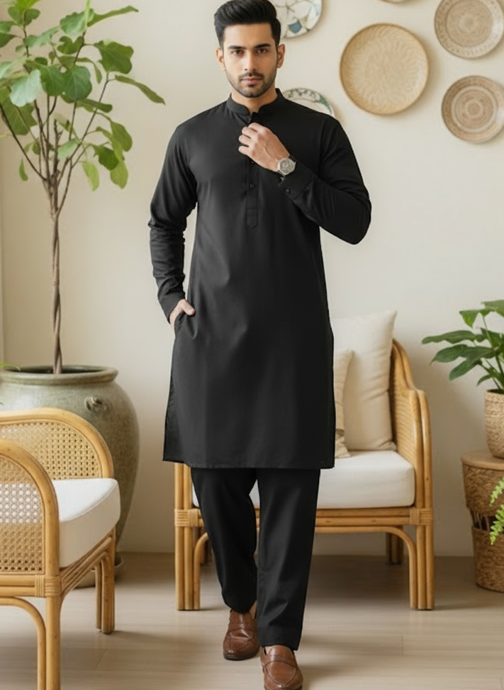 J. black bosky wash & wear unstitched mans suit