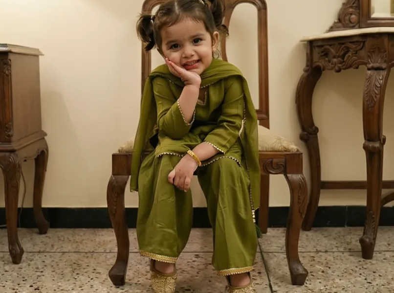 Adorable Green Kurti & Flared Shalwar Set