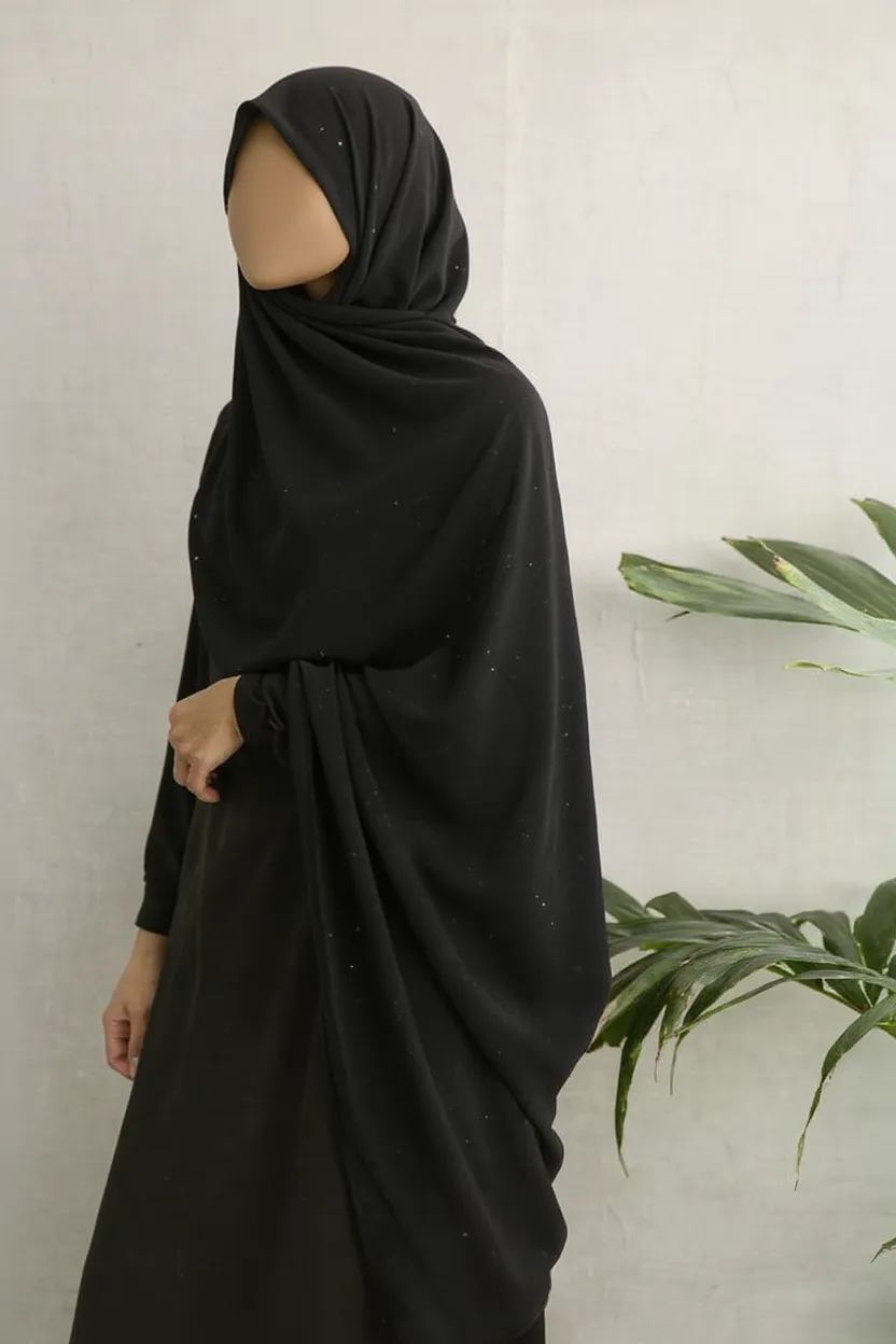 Premium Black Glittered chiffon hijab